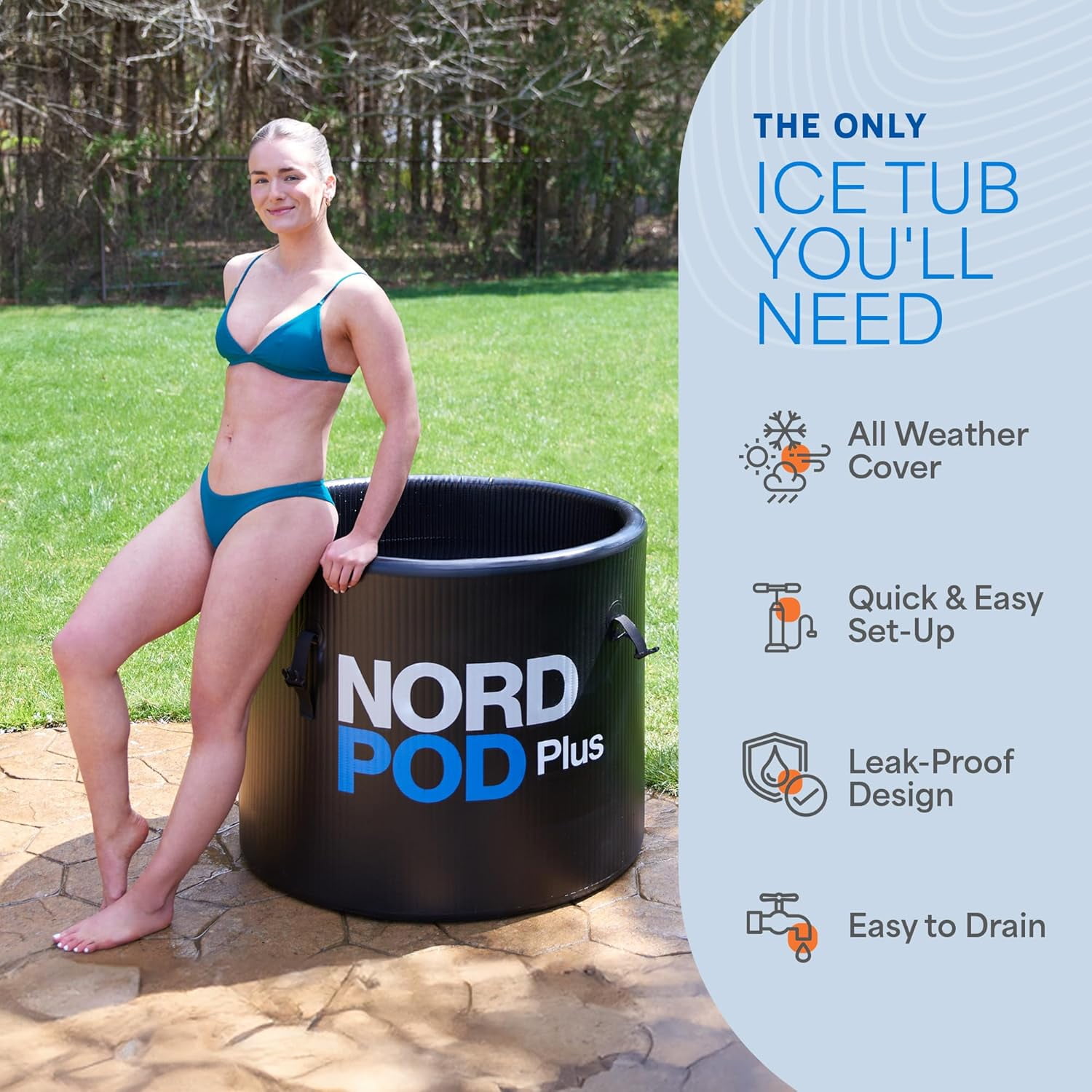 Lifepro NordPod Plus 80-Gallon Inflatable Ice Bath - XL Drop Stitch Cold Plunge Tub for Athletes - Black