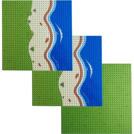 Apostrophe Games Island Building Block Base Plates Compatible with All Major Brands - 3 Pack - 2 Straight & 1 Center Grass add-on to Expand Your Island - 10-1/16" x 10-1/16"Inches