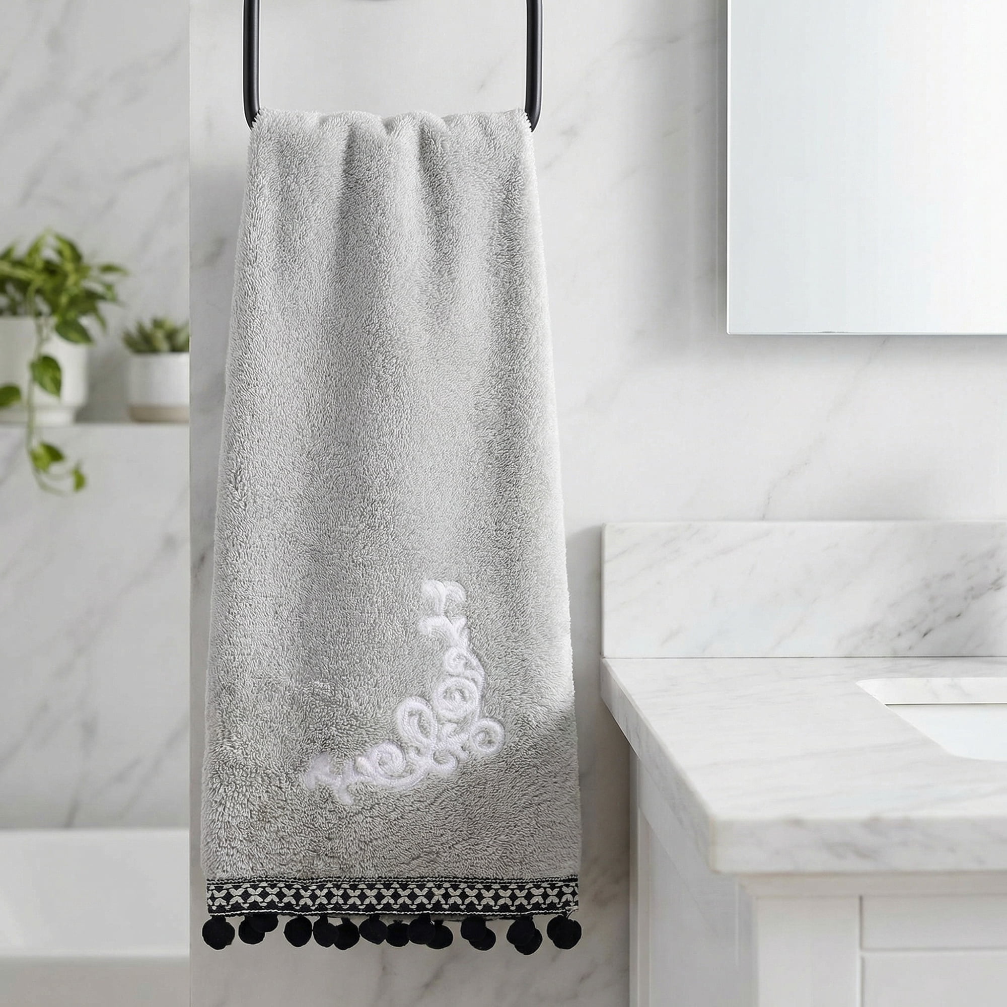 Unique Bargains Boho Embroidery Coral Fleece Hand Towels Grey 2pk