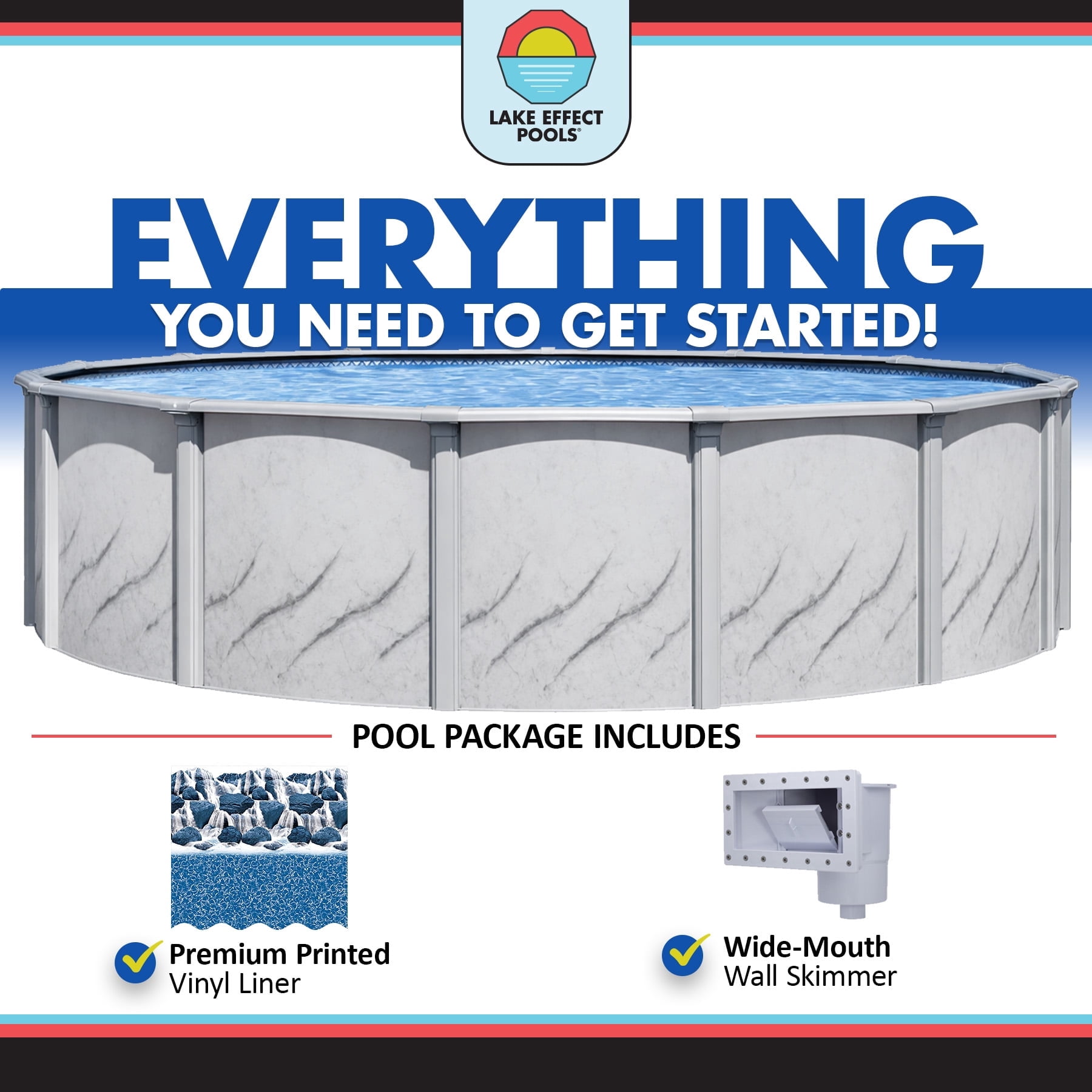 Lake Effect Pools Galleria 15' Round 52" Wall Above-Ground Swimming Pools, Full Start-up Kit