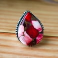 thumbnail image 6 of Rose Pink Dahlia Turquoise Ring, Teardrop Ring, 925 Silver Ring, Statement Ring, Beaded Ring, Charm Ring Boho Ring, Pear Stone, Gift For Her, 6 of 8