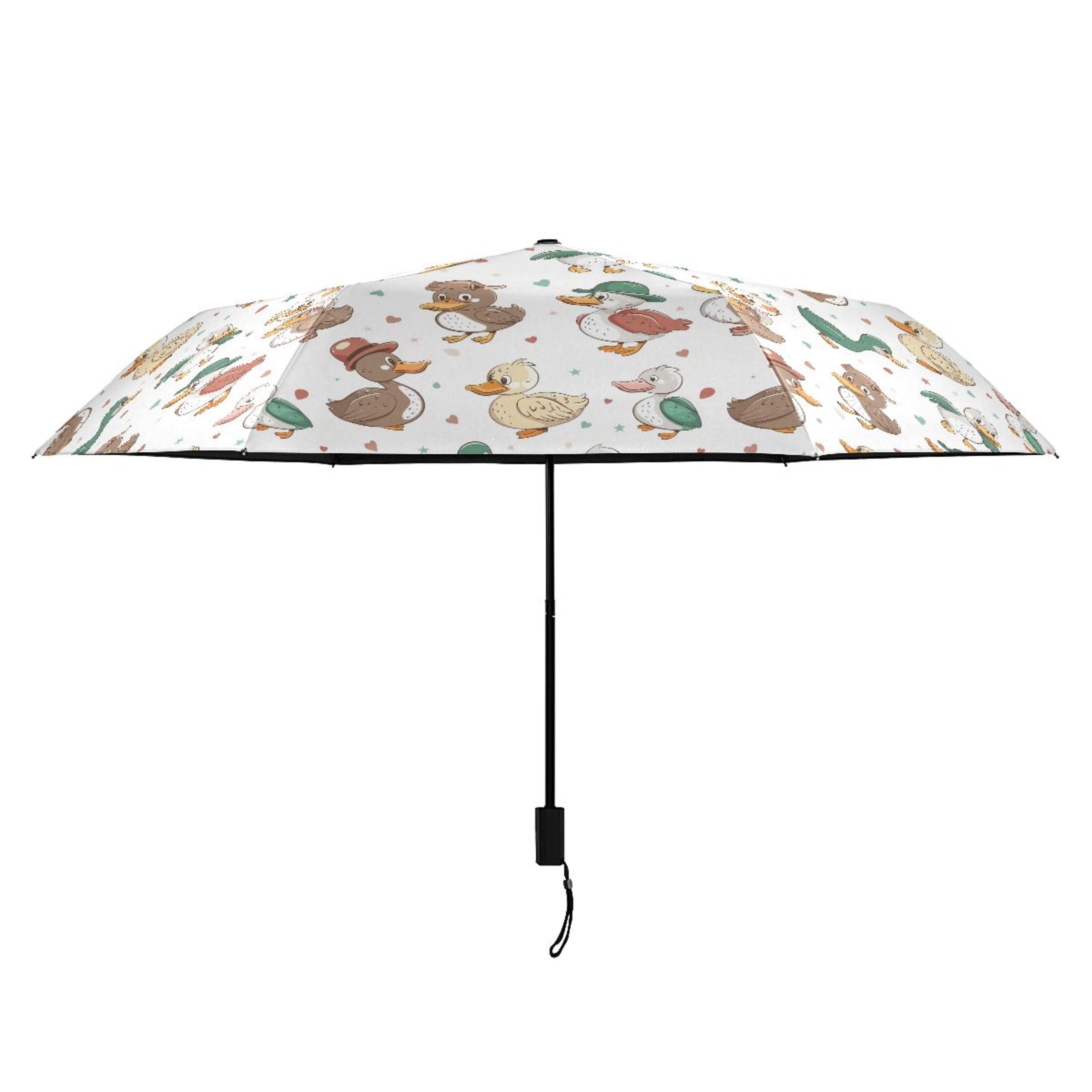 Cute Ducks with Hat Compact Sun Umbrella Windproof Travel Umbrellas for Rain Strong Portable UV Protection