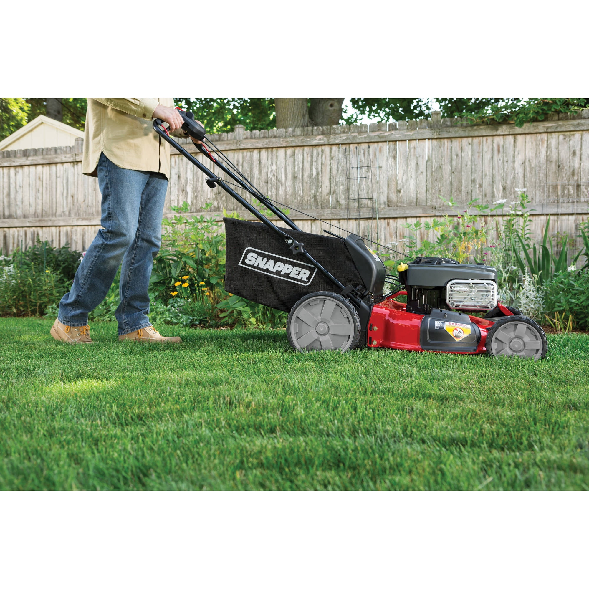 Snapper 21 Self Propelled Gas Rear Wheel Drive Mower with Side Discharge Mulching Rear Bag and Rear High Wheel Walmart