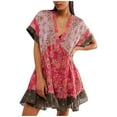 thumbnail image 1 of Shorts pour Femmes, Robe pour Femmes, Mode Décontractée Aguichant Boho Imprimé Poche Manches Courtes Col en V Robe, Robe Boho pour Femmes, Robe Décontractée pour Femmes, 1 of 4