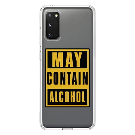 DistinctInk Clear Shockproof Hybrid Case for Galaxy S20 ULTRA / 5G (6.9" Screen) - TPU Bumper Acrylic Back Tempered Glass Screen Protector - May Contain Alcohol Warning Sign