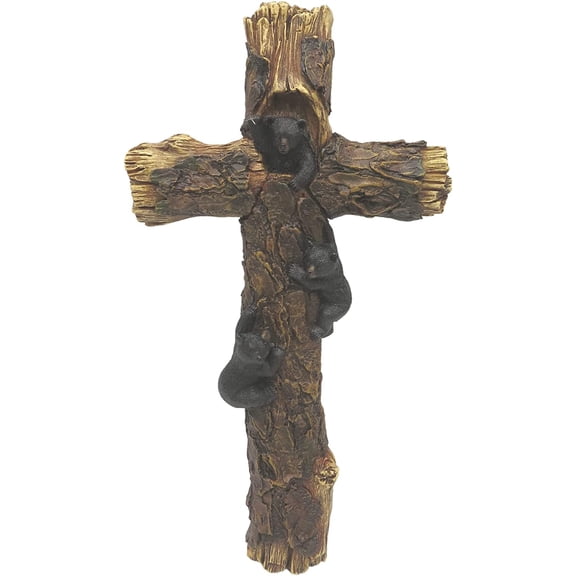 Pine Tree BLACK BEAR Hanging Wall Cross Figurine, 14" Tall, by Slifka