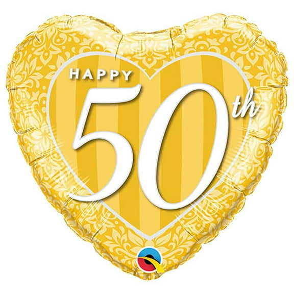 LOONBALLOON Anniversary Balloons, 18″ HAPPY 50TH DAMASK HEART