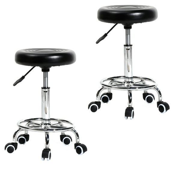 Zimtown 2PCS,Swivel Rolling Stool Chair with Foot Rest