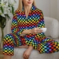 thumbnail image 6 of Picia Rainbow Chequerboard Pattern Women’s Long-Sleeve Sleepwear Set - Soft 2-Piece Loungewear with Pockets, Comfy PJs for Relaxing Nights-X-Large, 6 of 7