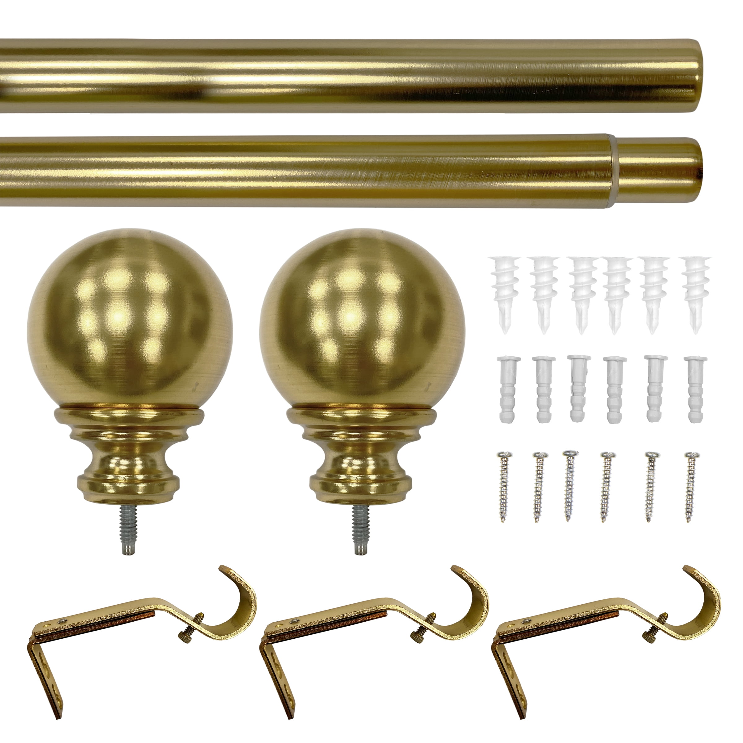 Better Homes & Gardens 1 in Brass Finish Metal Ball Adjustable Curtain Rod, 42 in to 120 in