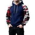 thumbnail image 4 of Men's Pullover Hoodie with Camouflage Print Raglan Long Sleeves Drawstring Hood and Kangaroo Pocket for Casual Wear Dark Blue L, 4 of 5