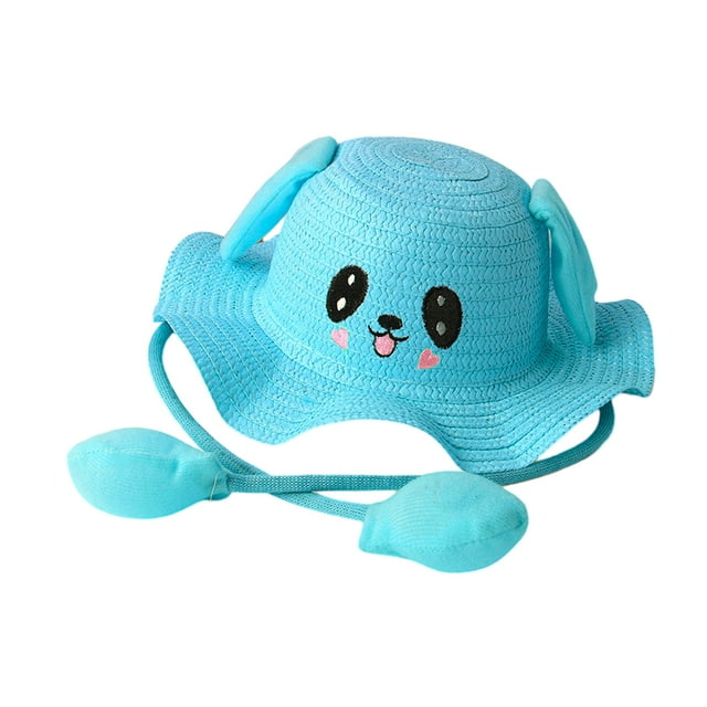 Qarigey Sombrero de playa elegante no tóxico y transpirable para niños Sombreros de paja de conejo para niños ecológicos Sombreros cielo azul (52-54cm)