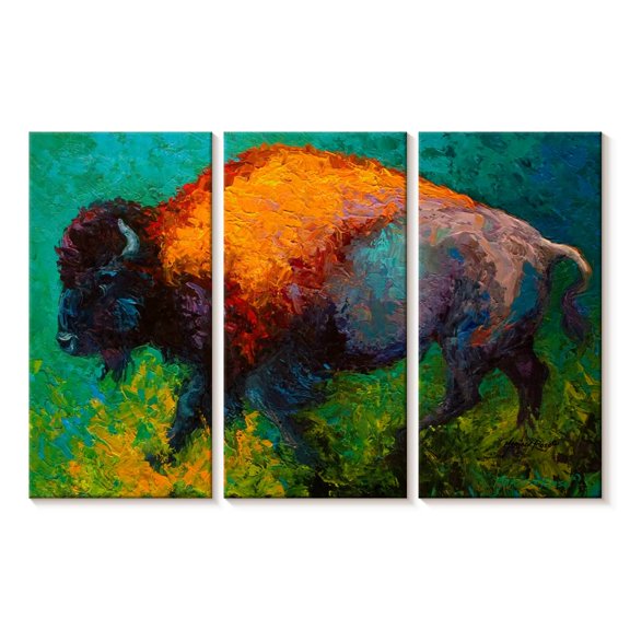 Elephant Stock On The Run Bison Wall Art - Horizontal Multi Panel Canvas - Living Room Wall Decor - Animal Multi Panel - Turquoise And Teal Decor By Marion Rose - 74" x 48"