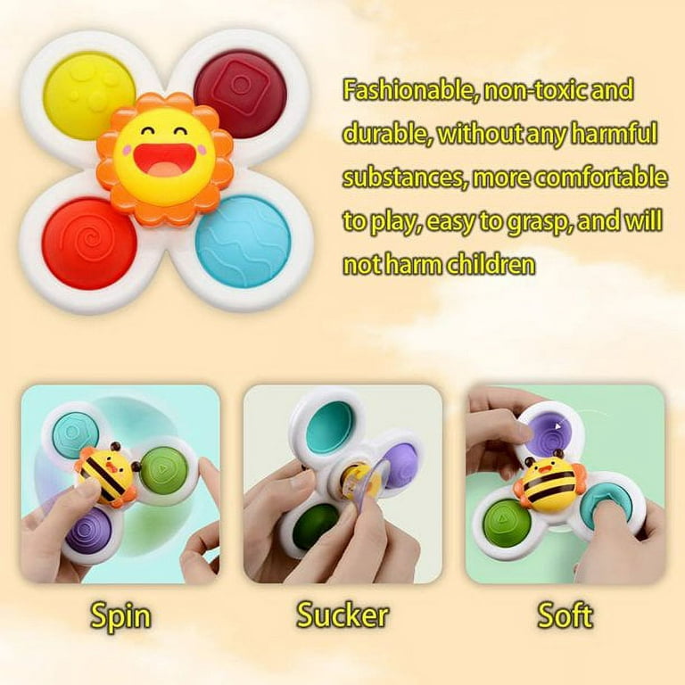 4pcs Suction Cup Spinner Toys for Babies ,Spinning Top Toys Baby Toy,Baby  Spinners Dimple Toy Pop Fidget Function with Rotating Suction Cup ,Push  Bubble Sensory Rotating Fun 