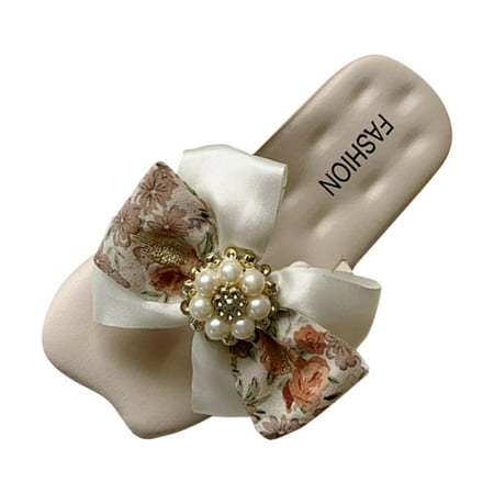 

Kids Slippers Bow Knot Children Sandals Fairy Wind Versatile Princess Wind Beach Soft Bottom Slippers(Beige Little Child 11)