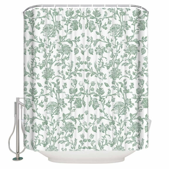 Extra Long Shower Curtain 72x96 Inch, Green Flower Shower Curtain Waterproof Bathroom Decor Farmhouse Vintage Boho Leaf Spring Fabric Bath Curtain Set Accessories with Hooks