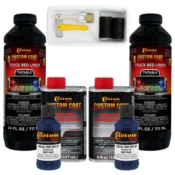 Custom Coat 35048 Navy Blue Urethane Roll-On, Brush-On or Spray-On Truck Bed Liner, 2 Quart Kit with Roller Applicator Kit