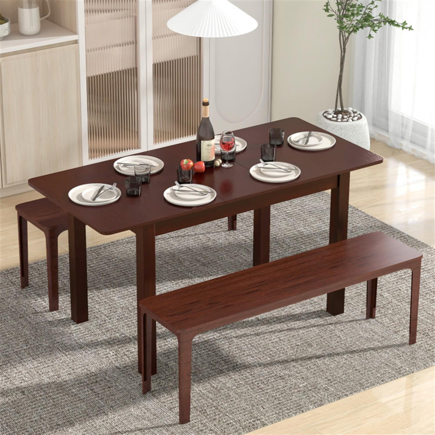Demi Bonn Extendable Folding Dining Table with Rubber Wood Frame and Safety Locks, Modern Kitchen Table Furniture for Dining Room, Dinette, Brown