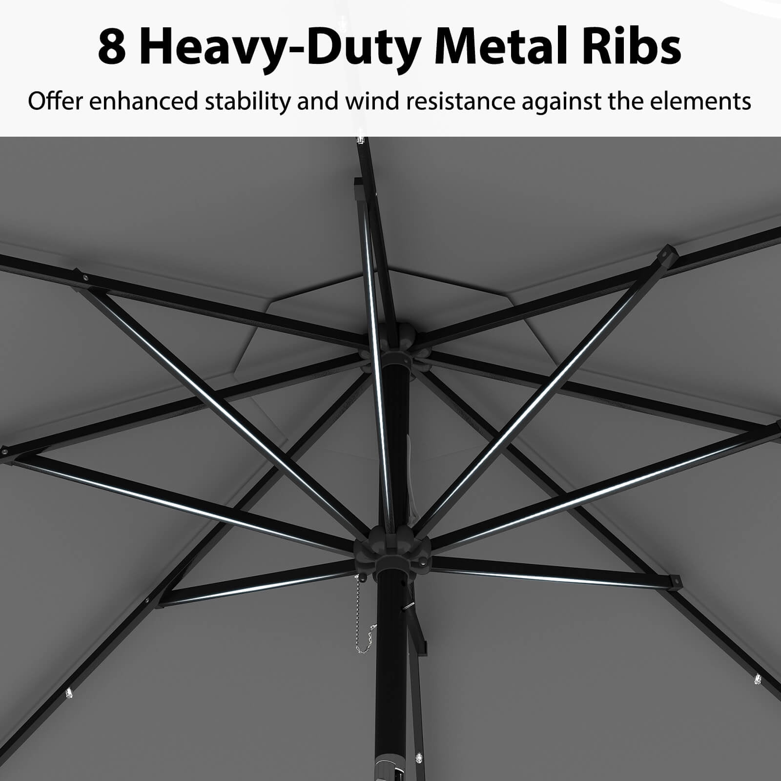 Costway 10 FT Solar Patio Umbrella with 24 LED Lights 8 Ribs & Tilt Adjustment Gray