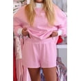 thumbnail image 3 of Women's Pink Stripe Oversize Mock Neck Sweatshirt & Shorts Set – Casual Autumn Comfort, XL, 3 of 6