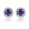 thumbnail image 1 of Aros con Halo de Piedra Natal de Junio y Alejandrita de Corte Redondo de 1,25 Quilates en Oro Blanco de 18 K sobre Plata JeenMata, 1 of 5