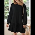 thumbnail image 4 of Vestido Estilo Sudadera de Larga para Mujer, Otoño 2025, Cuello Redondo, Punto Acanalado, Patchwork, Minivestidos Informales. Negro XL, 4 of 9