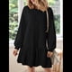 thumbnail image 4 of Vestido Estilo Sudadera de Larga para Mujer, Otoño 2025, Cuello Redondo, Punto Acanalado, Patchwork, Minivestidos Informales. Negro L, 4 of 9