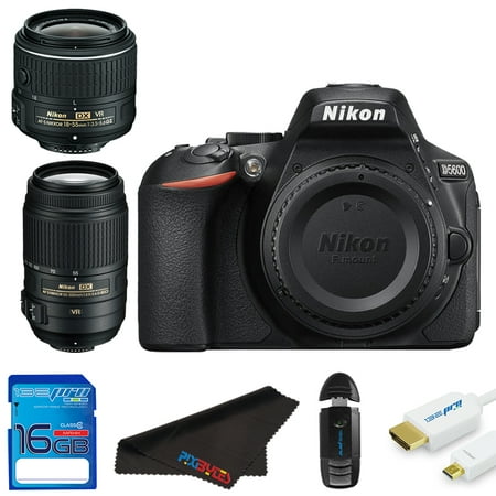 Nikon D5600 DSLR Camera with  Nikon AF-P DX NIKKOR 18-55mm f/3.5-5.6G VR Lens + Nikon AF-S DX NIKKOR 55-300mm f/4.5-5.6G ED VR Lens + Pixi Starter Bundle
