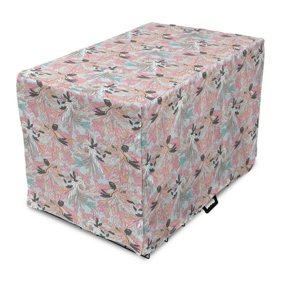 Floral Dog Crate Cover, Composition of Aster Flowers on a Pale Blue Background, Easy to Use Pet Kennel Cover Small Dogs Puppies Kittens, 7 Sizes, Blue Grey Pink, by Ambesonne