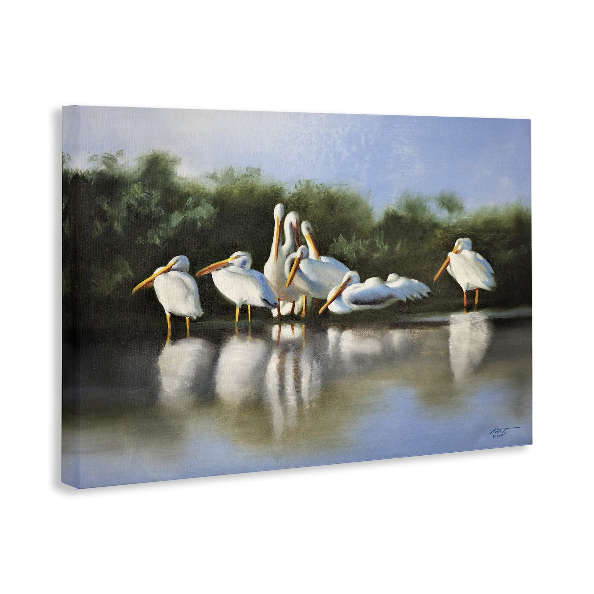 Stupell Industries White Pelicans Flock Animals & Insects Painting Gallery Wrapped Canvas Art Print Wall Art, 24 x 16