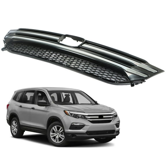LABLT Front Bumper Upper Grille W/Chrome Trim Molding Assembly Replacement for 2016 2017 2018 Pilot 71121-TG7-A01