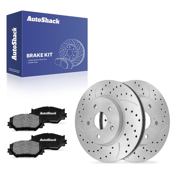 AutoShack Front Drilled & Slotted Brake Rotors Ceramic Brake Pads | Replacement for 2006-2015 Lexus IS250 | Silver Zinc Coated | 6-PC Brake Kit | SilverShield Pro