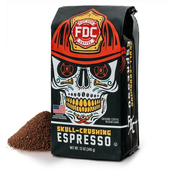 Fire Department Coffee Skull-Crushing Espresso Dark Roast Premium Ground Coffee, 12 oz