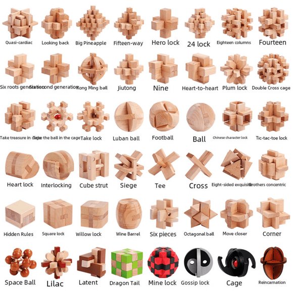 Regalos educativos para niños, cerradura de mortaja y espiga Kongming, cerradura Luban, juego completo de juguetes de regalo de madera de un año de antigüedad, gran nostalgia