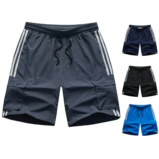 Farfi Wide Leg Beach Shorts Double Layer Men Elastic Waist Side Stripes