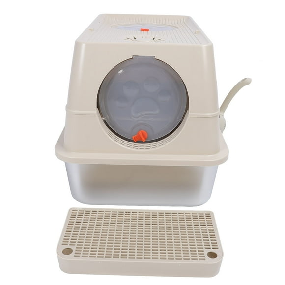 Enclosed Stainless Steel Cat Litter Box with Lid, Large High Sides Metal Litter Box, Metal Covered Litter Pan with Scoop, Metal Litter Pan Tray, Anti Urine Leakage, Easy Cleaning