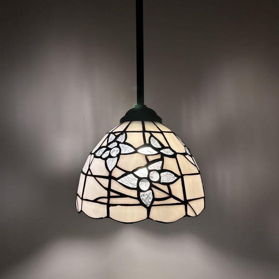 Tiffany Mini Pendant Lights White Stained Glass Flowers LED Bulb Included 8"W*8"D*60" H