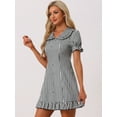 thumbnail image 2 of DARING DIVA Gingham Print Ruffled Doll Collar Puff Sleeve Mini Dress XS Black White, 2 of 6