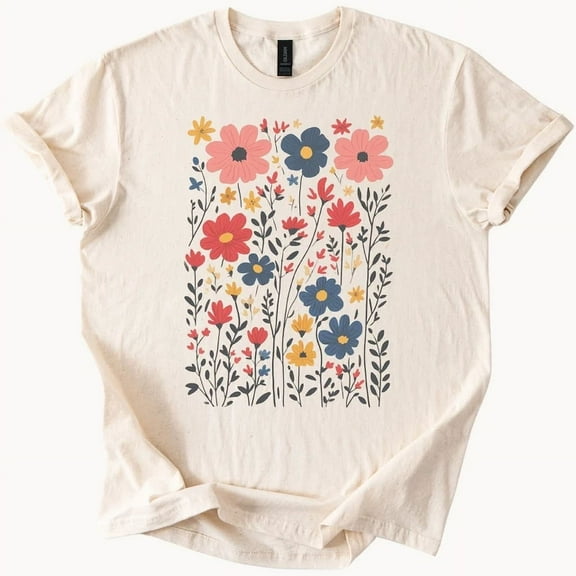 Hot Trending Colorful Wildflower Garden Floral Graphic Shirt Nature Inspired Tee Shirt Design Preview Only