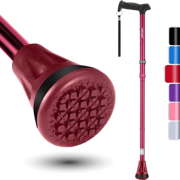 Bastón Rehand plegable, ajustable, plegable, rojo
