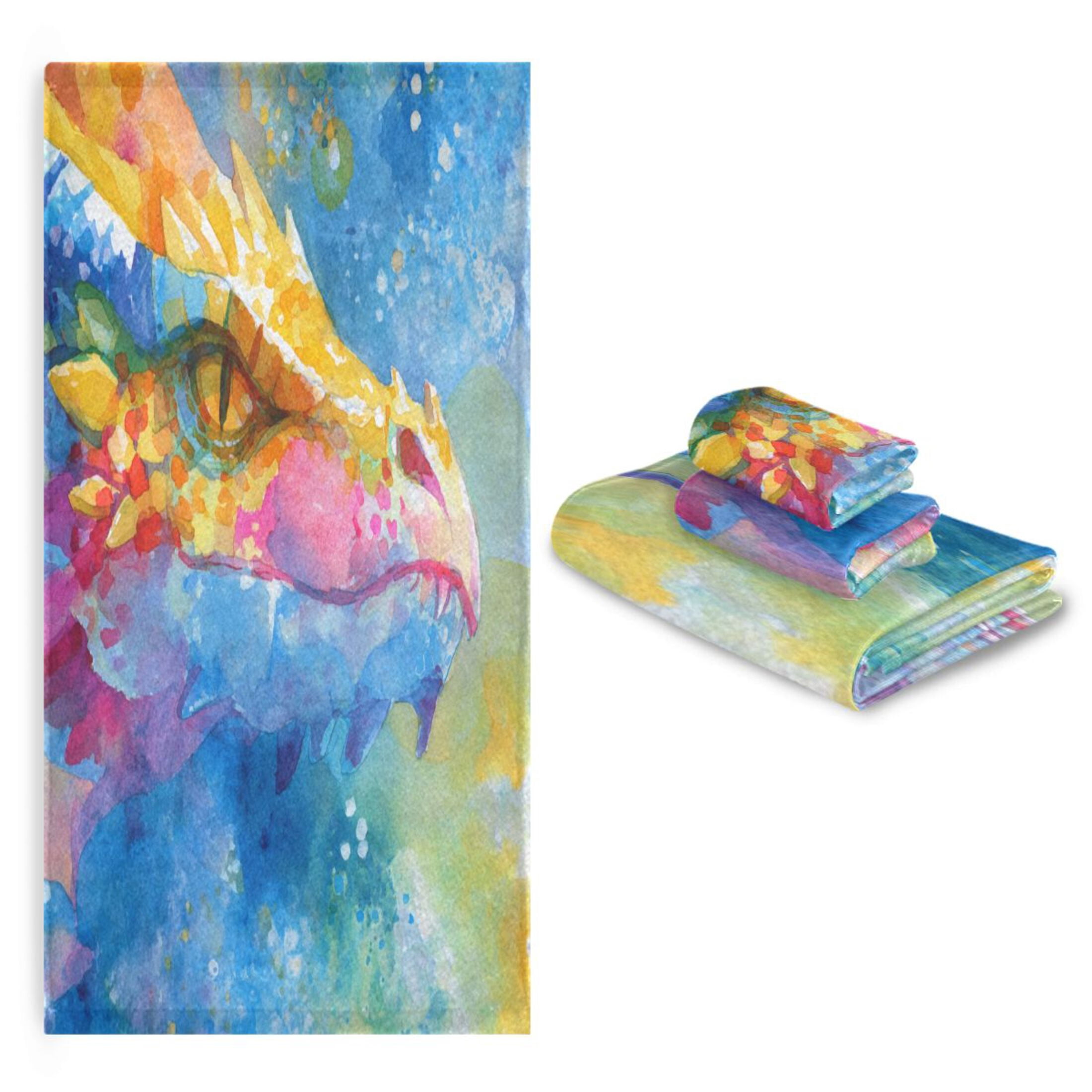 Three-Piece Towel Set Face Towel Towel Set Hand Towel Bath Towel Cotton Bath Towels Bath Towel Sets Hand Bath Towels Beautiful Watercolor Dragon