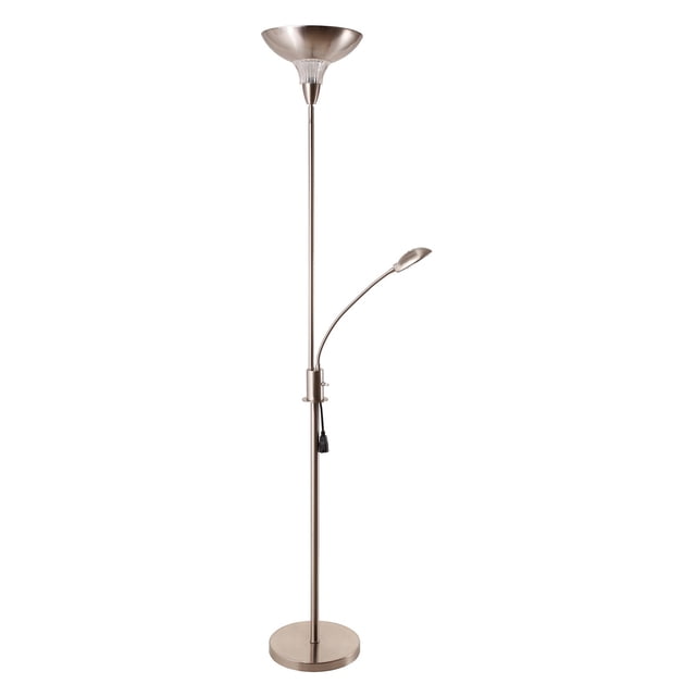 72" Tall Metal Torchiere Floor Lamp with Silver finish and 2 Lights