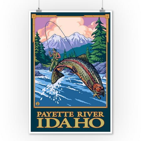 Payette River, Idaho - Fly Fishing Scene - Lantern Press Artwork (9x12 Art Print, Wall Decor Travel