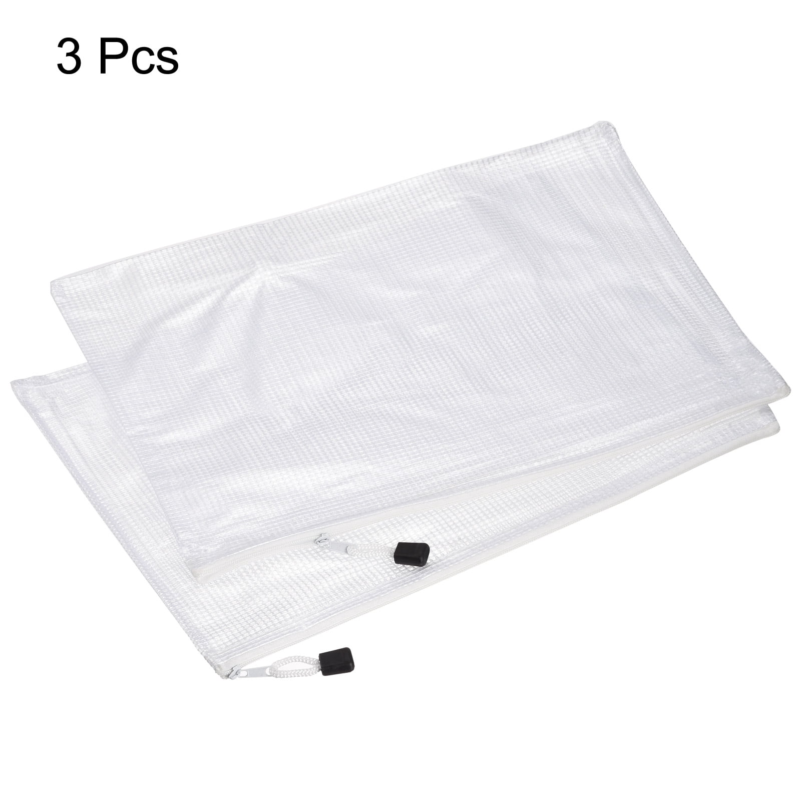 Mesh Zipper Bag Plastic Zip File Pouch Document Folders for Home Office Travel White