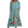thumbnail image 2 of LOVZFMLL Robe Longue à Manches Courtes Imprimée à Col Rond pour Femme Bleu Pâle 2TG, 2 of 4