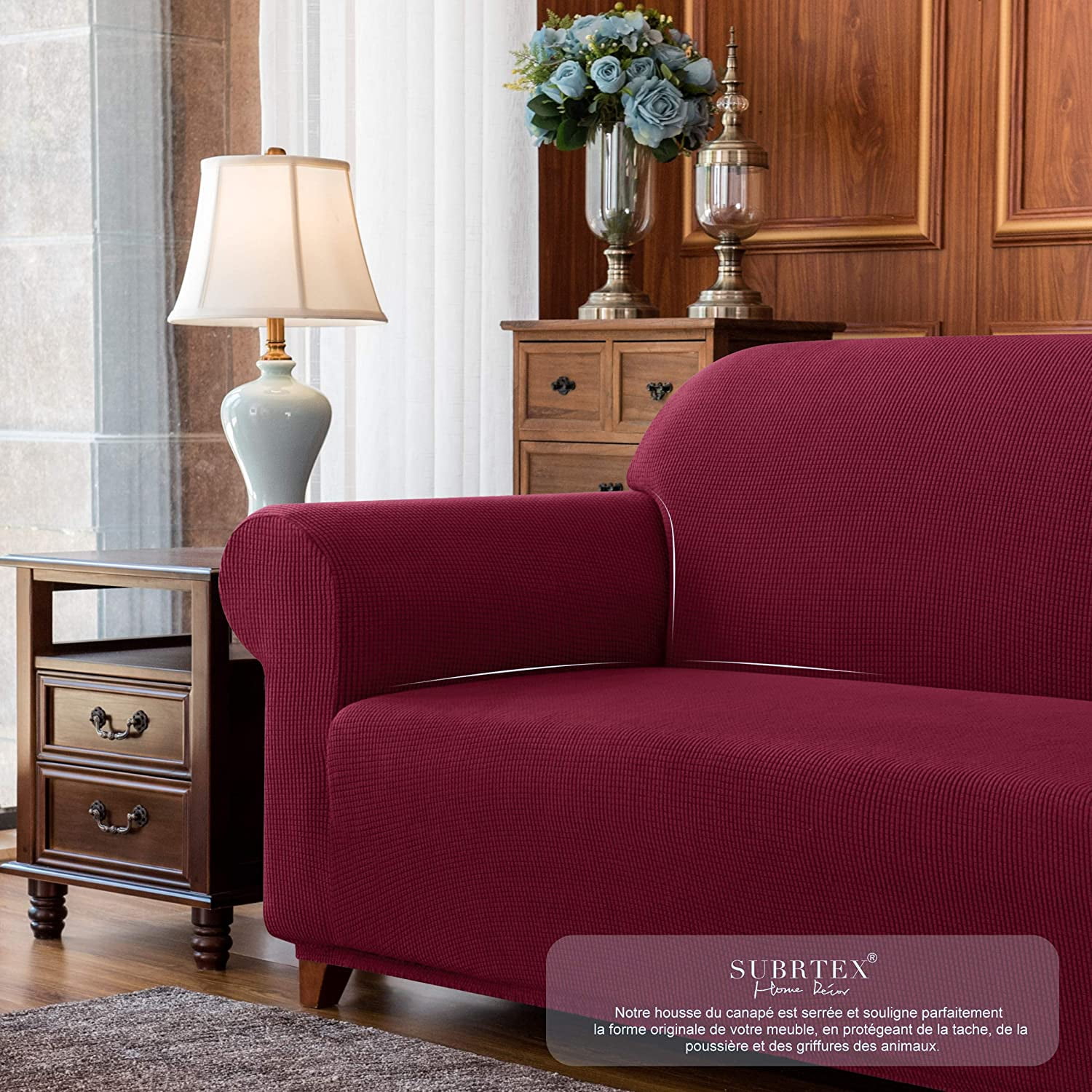 Wehilion One Piece High Stretch Couch Cover, Large Sofa Slipcover, fit seat, Machine Washable Spandex Jacquard Fabric, Non-Slip Furniture Protector