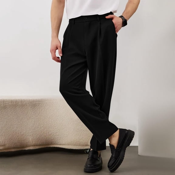 Kakii Mens Casual Dress Pants Pleated Old Money Wide Leg Baggy Pants Fall Relaxed Fit Slacks Work Trousers
