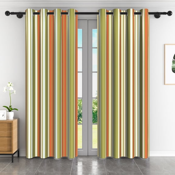 LFEEY Striped Green Blackout Curtains, Room Darkening 2-Piece Set, 42x63 inches