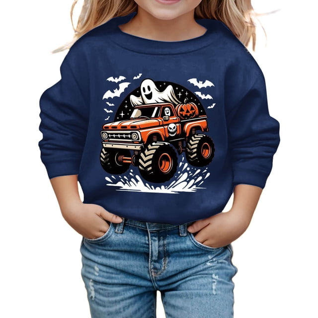 Chandail à Capuchon et Chandails en Molleton pour Filles Imprimé Halloween Mignon Manches Longues Col Rond Chandail pour Tout-Petits et Enfants Tenue Décontractée Douce et Confortable