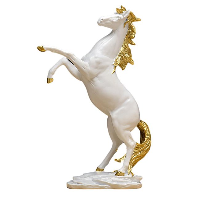 Injueey Galopando Caballo Decoración Estante Estatua Oficina Hogar Ornamento Negro Oro Decoración del hogar Oro blanco